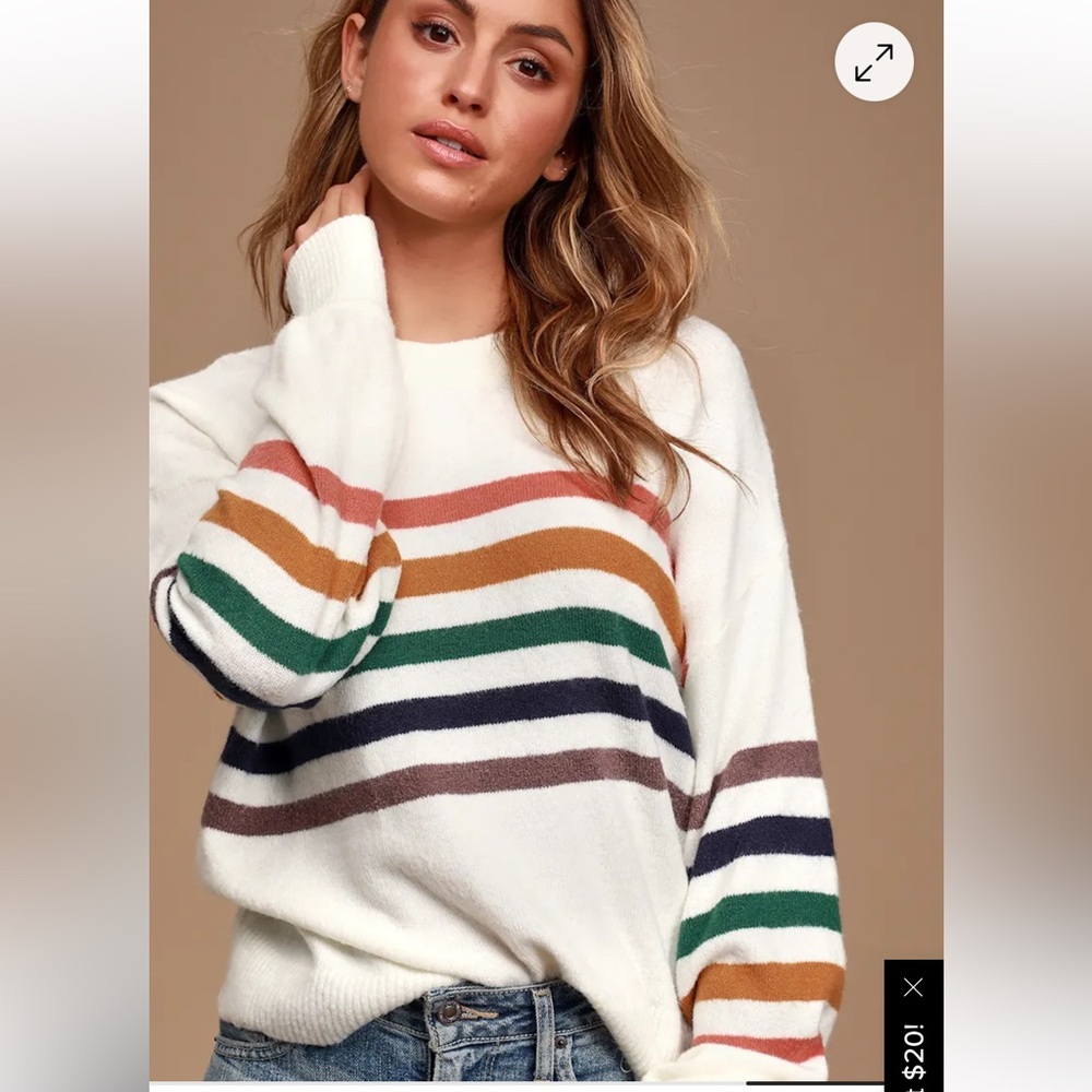 Lulu's Heart to Heart Ivory Multi Striped Sweater Size XSmall